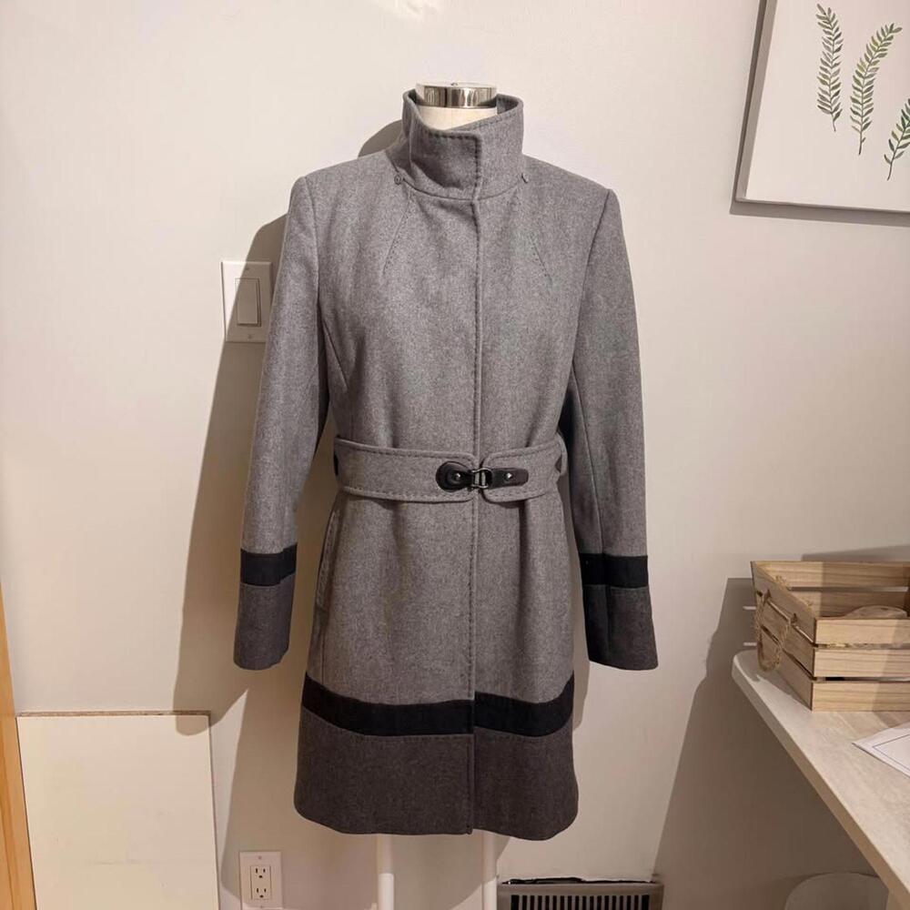 Via Spiga Wool-Blend Grey Coat Belted (Missing Hood) Women's 12 Jacket